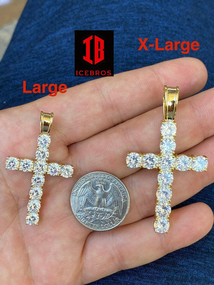 Ladies & Mens Diamond Cross Pendant Solid 925 Sterling Silver Iced Necklace (CZ)