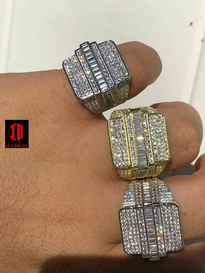 Men's Hip Hop REAL ICY Solid 925 Silver 5ct Baguette CZ Pinky RING 14k Gold (CZ)