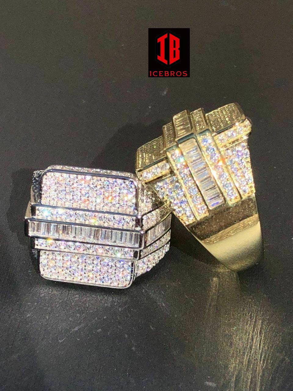 Men's Hip Hop REAL ICY Solid 925 Silver 5ct Baguette CZ Pinky RING 14k Gold (CZ)