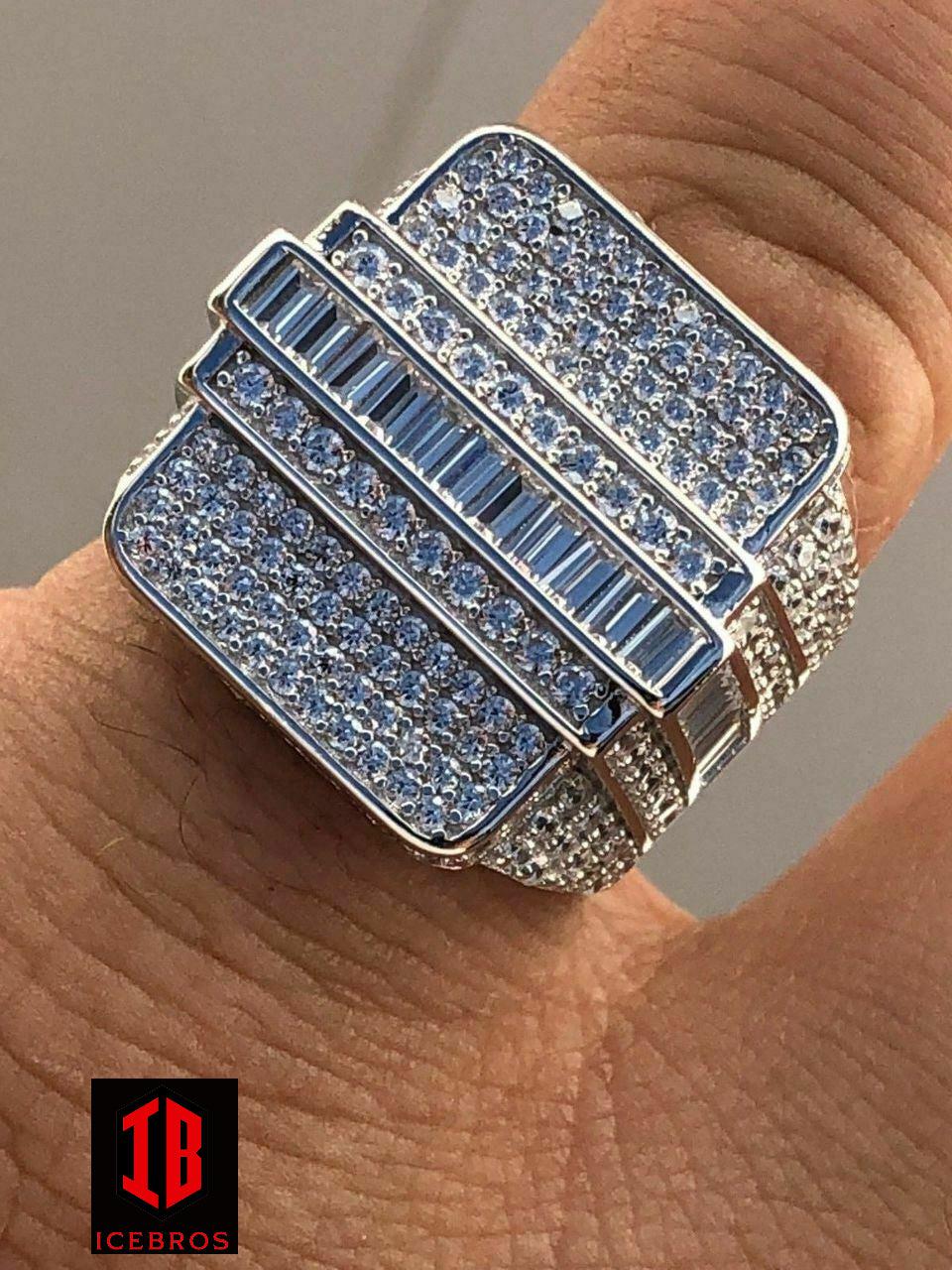 Men's Hip Hop REAL ICY Solid 925 Silver 5ct Baguette CZ Pinky RING 14k Gold (CZ)