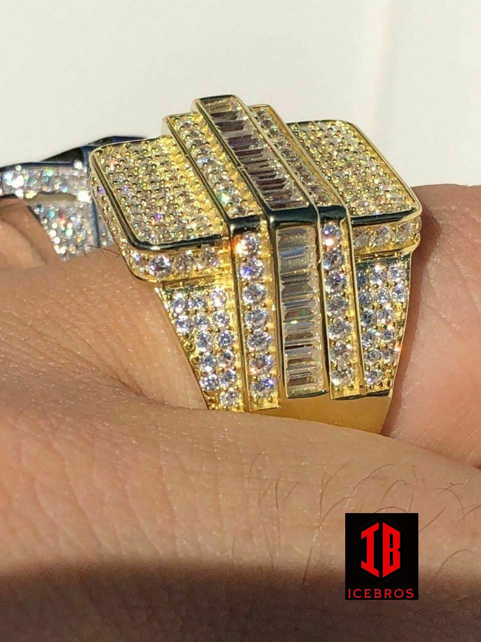 Men's Hip Hop REAL ICY Solid 925 Silver 5ct Baguette CZ Pinky RING 14k Gold (CZ)