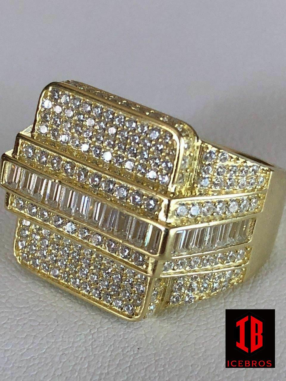 Men's Hip Hop REAL ICY Solid 925 Silver 5ct Baguette CZ Pinky RING 14k Gold (CZ)