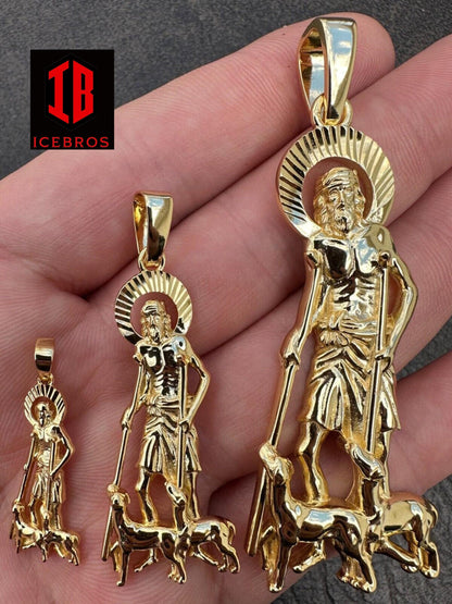 SAINT St LAZARUS Charm Necklace, 14K Gold over 925 Silver San Lazaro PENDANT, Religious Jewelry for Men & Women, Gift Pendant For Unisex