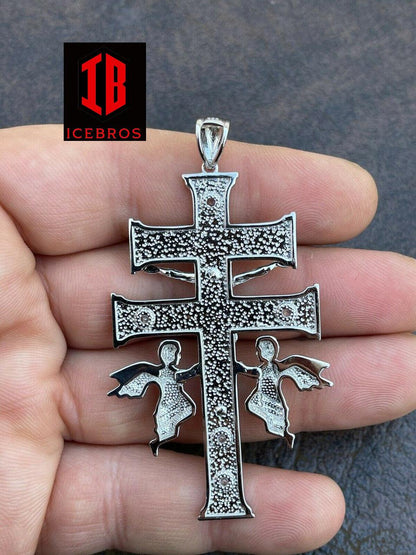 925 Sterling Silver Large Cruz De Caravaca Cross Pendant 2.5inch Plata Necklace