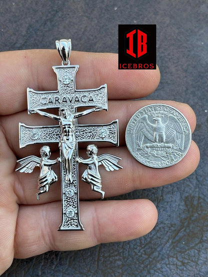 925 Sterling Silver Large Cruz De Caravaca Cross Pendant 2.5inch Plata Necklace