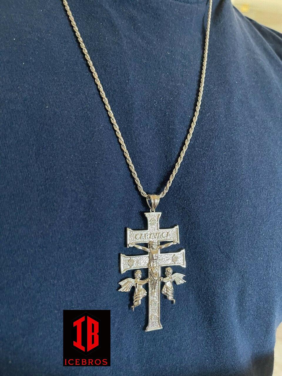 925 Sterling Silver Large Cruz De Caravaca Cross Pendant 2.5inch Plata Necklace