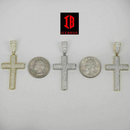 Men's Real Solid 925 Silver Cross W. Tennis Chain Pendant Super Iced (CZ)