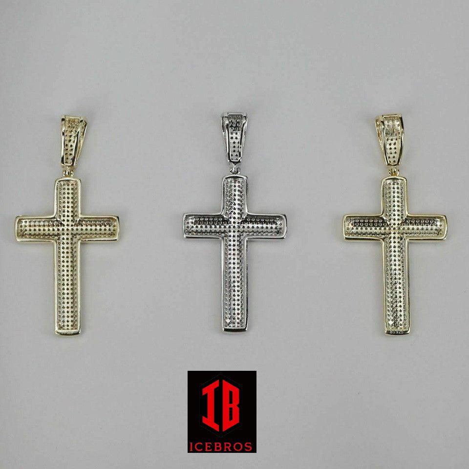 Men's Real Solid 925 Silver Cross W. Tennis Chain Pendant Super Iced (CZ)