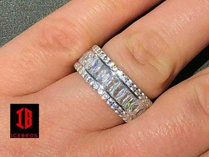 Solid 925 Silver Baguette Diamond Tennis Wedding Band Ring His Hers Gold (CZ)