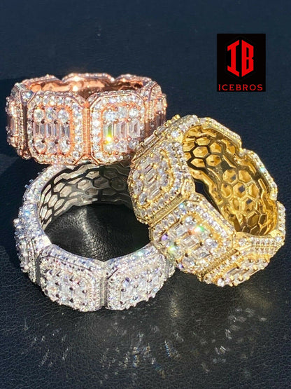 Solid 925 Silver Men's Hip Hop Rapper Baguette Diamond Pinky RING 14k Gold Iced (CZ)