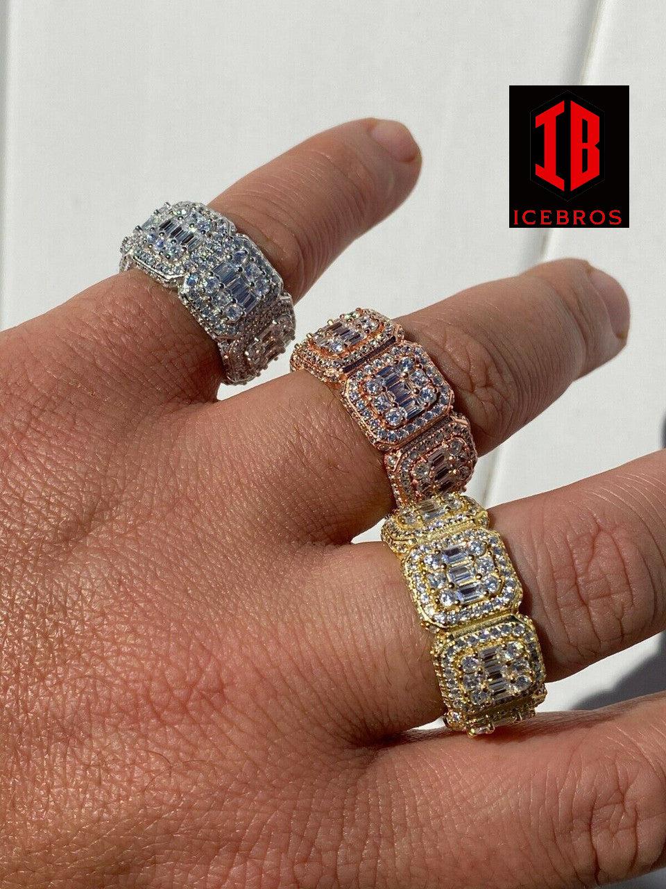 Solid 925 Silver Men's Hip Hop Rapper Baguette Diamond Pinky RING 14k Gold Iced (CZ)