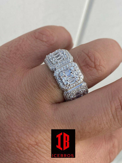 Solid 925 Silver Men's Hip Hop Rapper Baguette Diamond Pinky RING 14k Gold Iced (CZ)