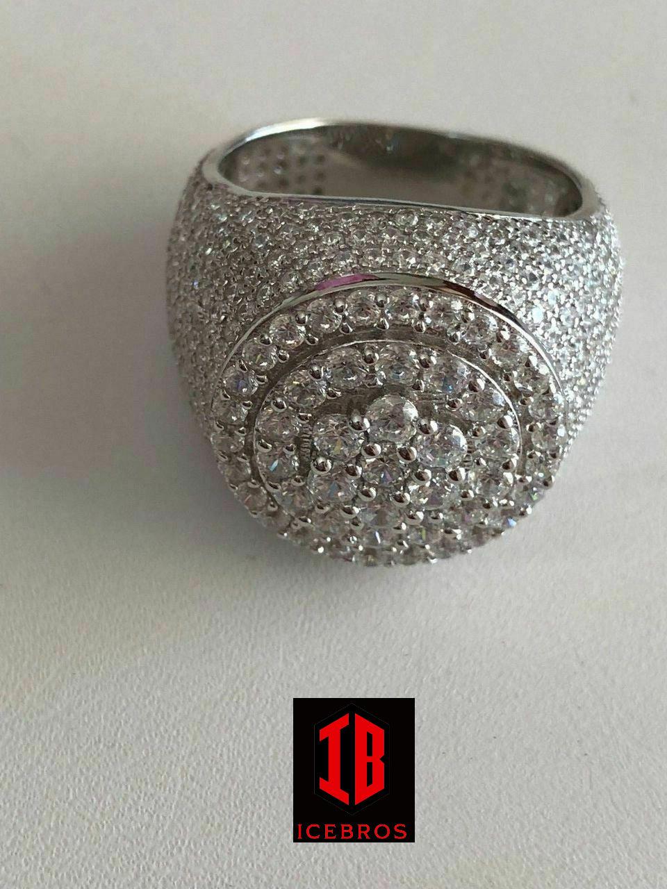 Men's Large Round Solid 925 Silver 10ct Diamond Pinky RING ICY HIP-HOP (CZ)