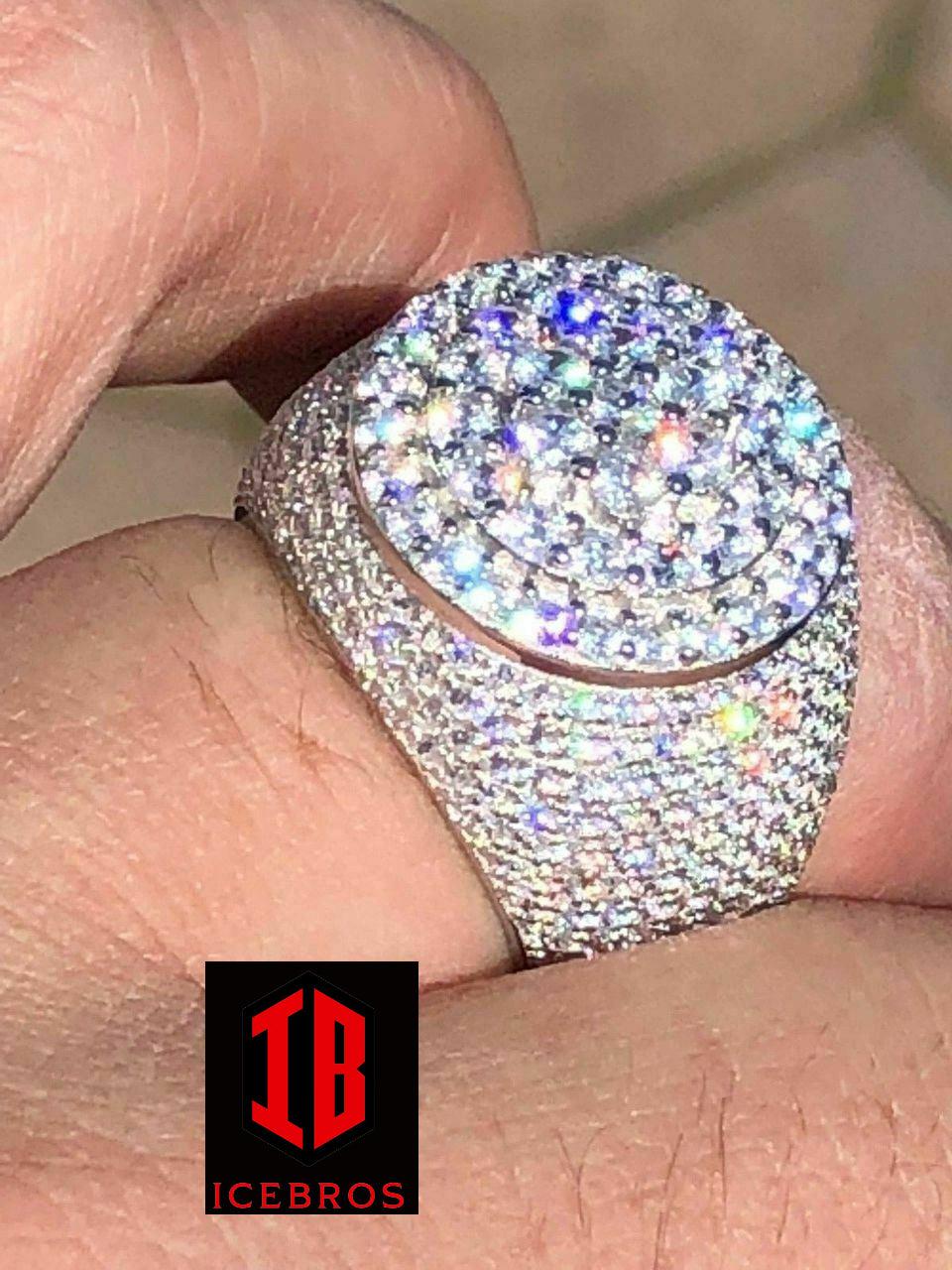 Men's Large Round Solid 925 Silver 10ct Diamond Pinky RING ICY HIP-HOP (CZ)