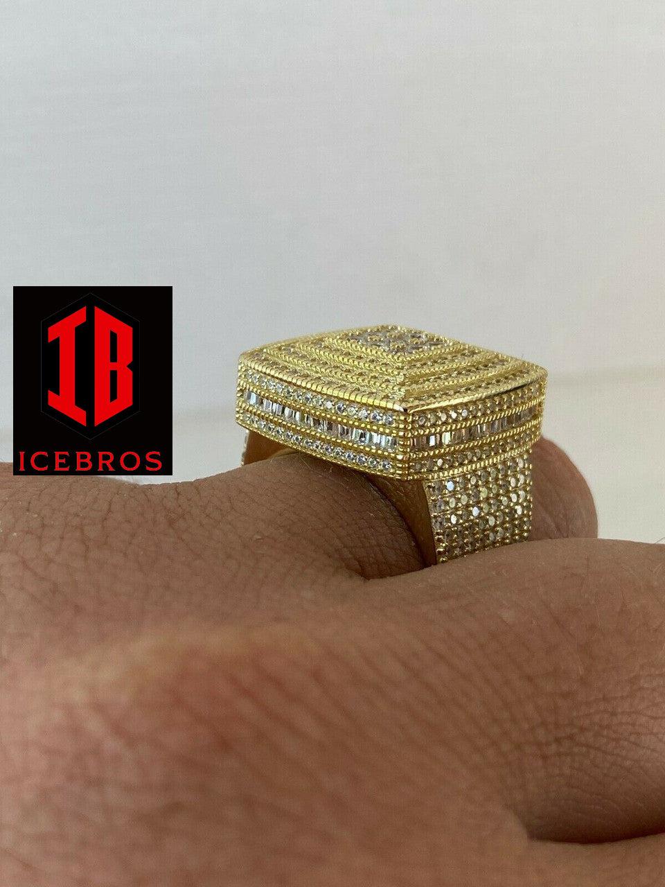 Large Iced 14k Gold Over Real Solid 925 Sterling Silver Men Diamond Ring Hip Hop (CZ)