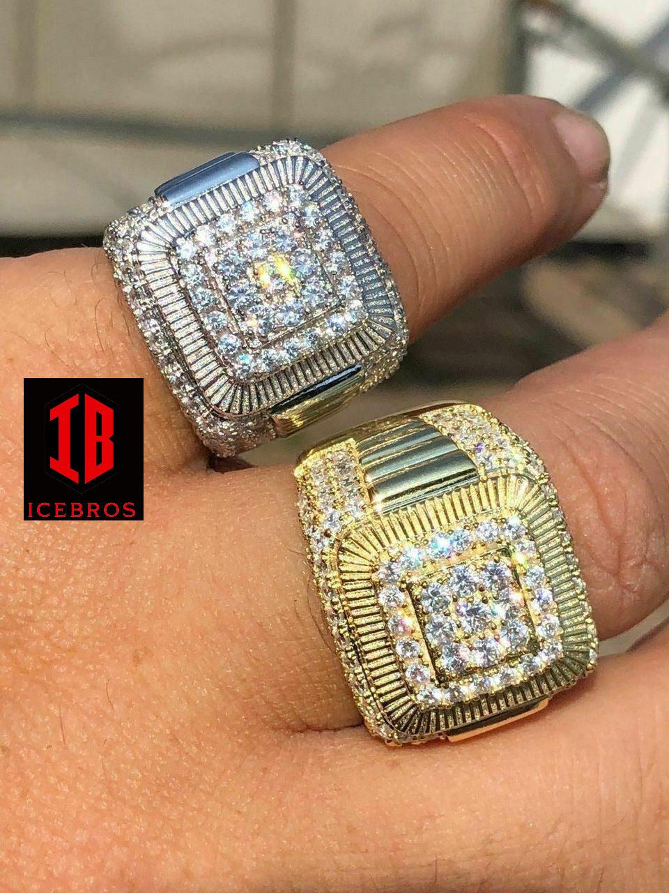 Solid 925 Silver Men's Hip Hop Rapper Big Diamond Pinky RING 14k Gold (CZ)