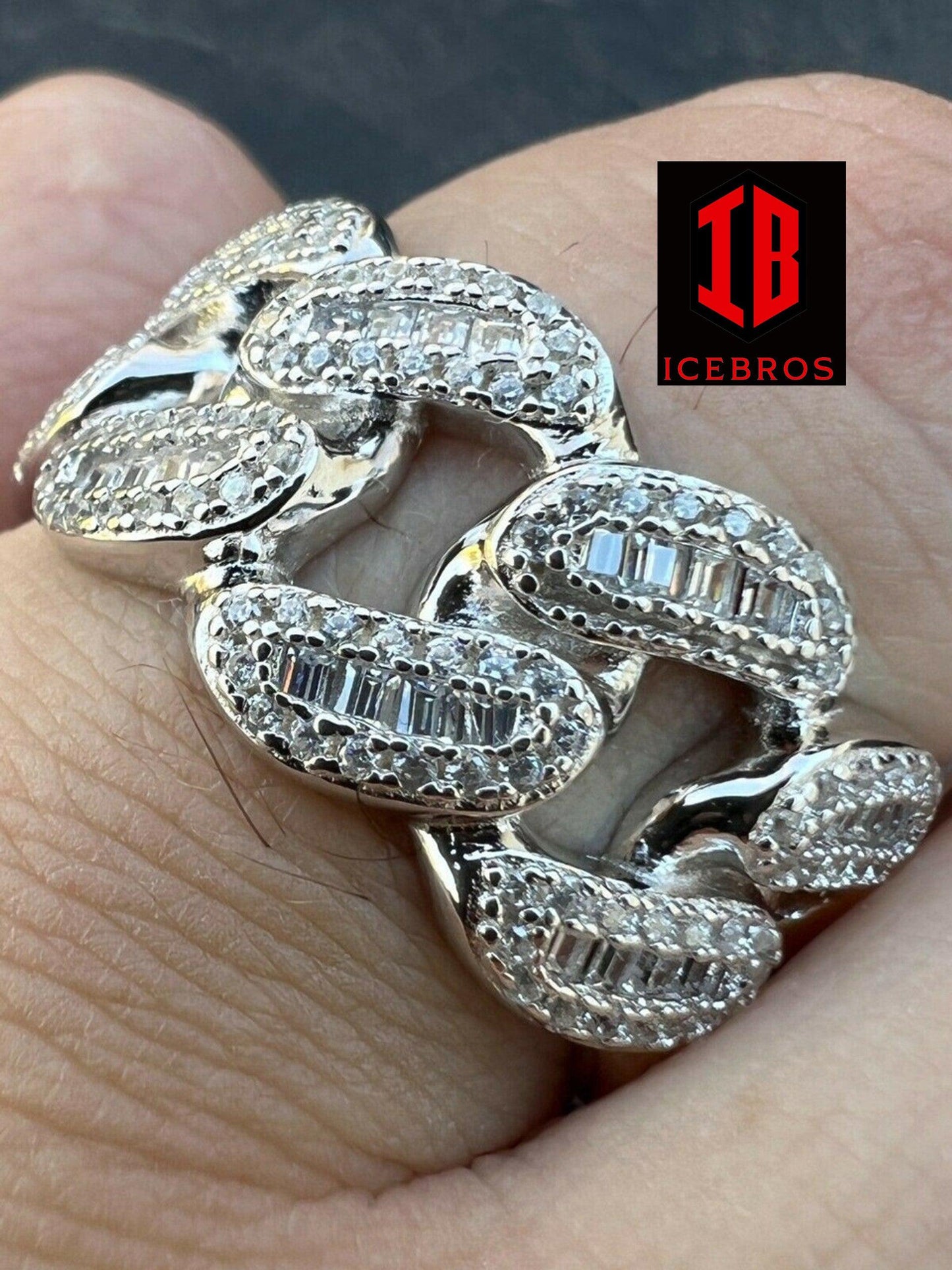 Miami Cuban RING 14k Gold Vermeil 925 Band Pinky Hip Hop Iced Baguette Diamond (CZ)