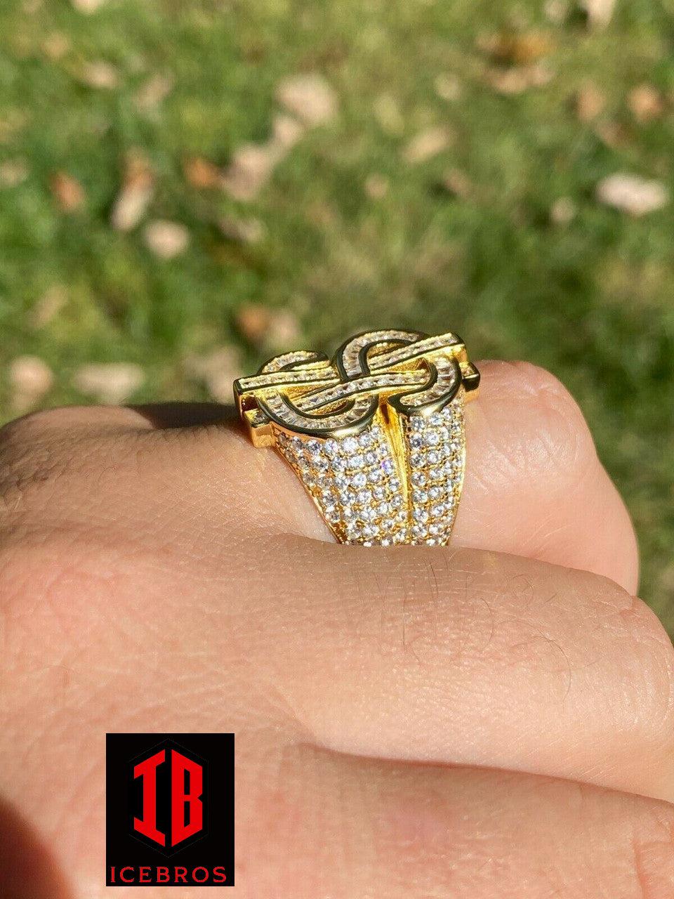 14k Gold Real Solid 925 Sterling Silver Men's Hip Hop Dollar Sign $ Pinky Ring (CZ)