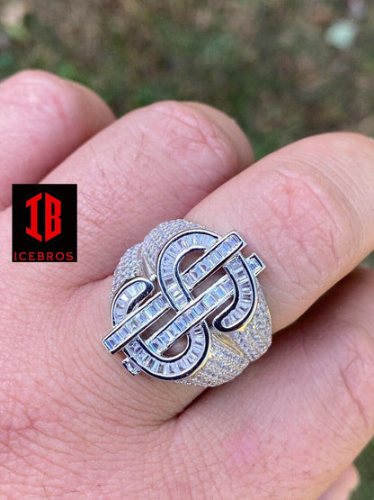 14k Gold Real Solid 925 Sterling Silver Men's Hip Hop Dollar Sign $ Pinky Ring (CZ)