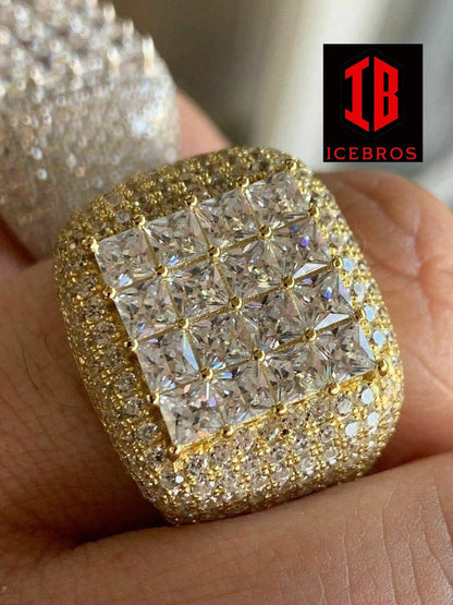 Men's Solid 14k Gold 925 Silver Baguette Diamond Pinky RING HIP-HOP  (CZ)