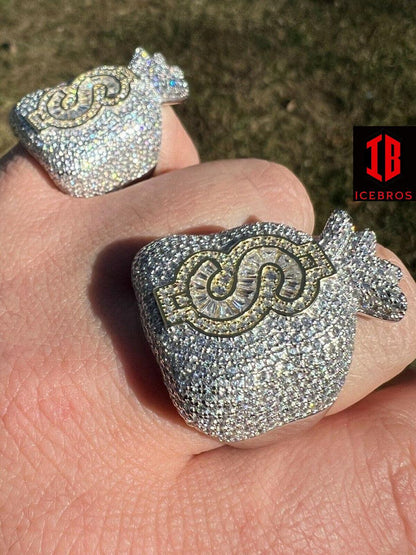 Men's Vermeil 925 Silver Money Dollar Sign Baguette Diamond Pinky RING Hip Hop Iced  (CZ)