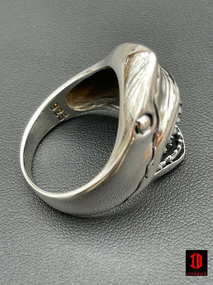 925 Sterling Silver Vermeil Men's Great White Shark Teeth JAWS Ring