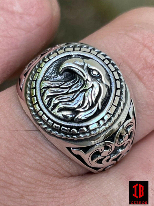 925 Sterling Silver Mens Plain American Bald Eagle Ring