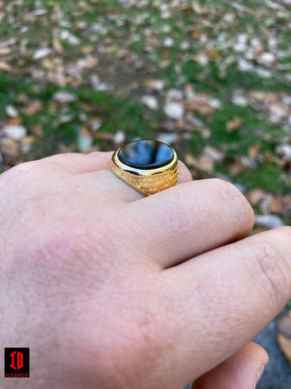 14k Gold Over Vermeil 925 Sterling Silver Black Onyx Stone Men's LARGE Ring