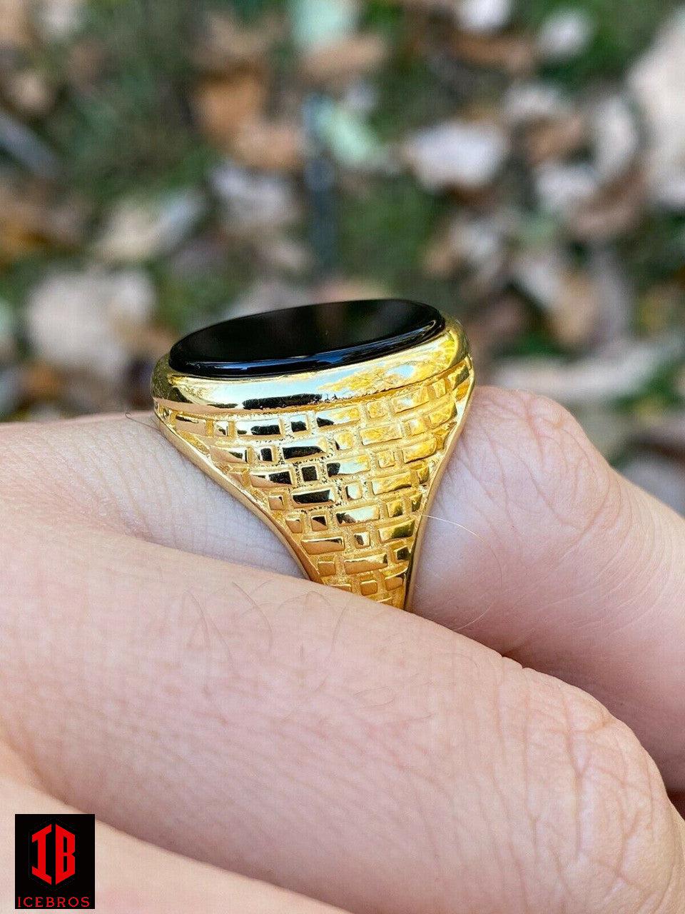 14k Gold Over Vermeil 925 Sterling Silver Black Onyx Stone Men's LARGE Ring