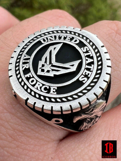 Black Rhodium 925 Sterling Silver US Air Force Military Army Ring