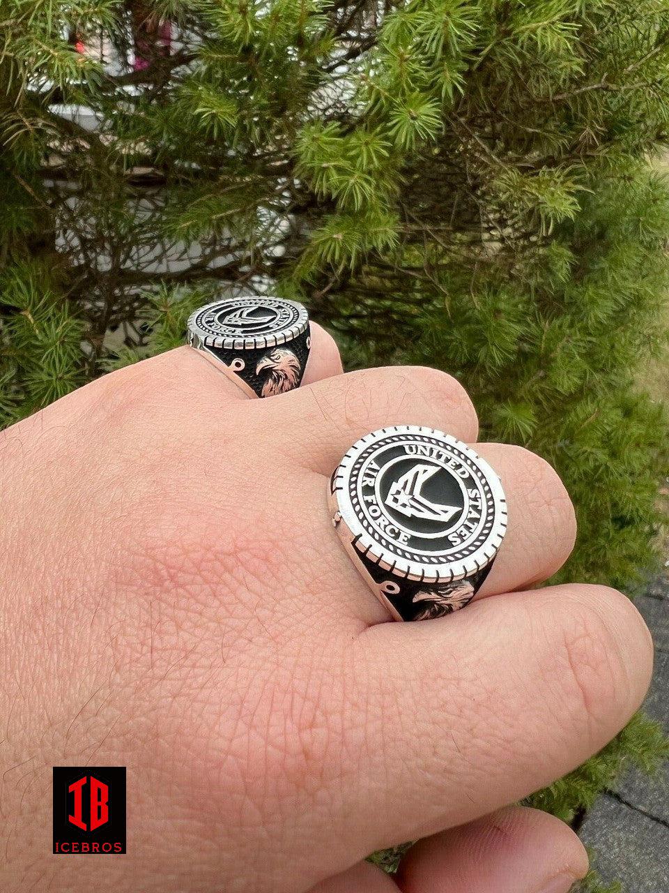 Black Rhodium 925 Sterling Silver US Air Force Military Army Ring