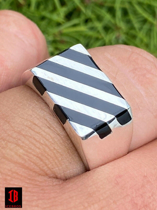 Gold over 925 Sterling Silver Black Onyx Ring Pinky Anillo Para Hombre