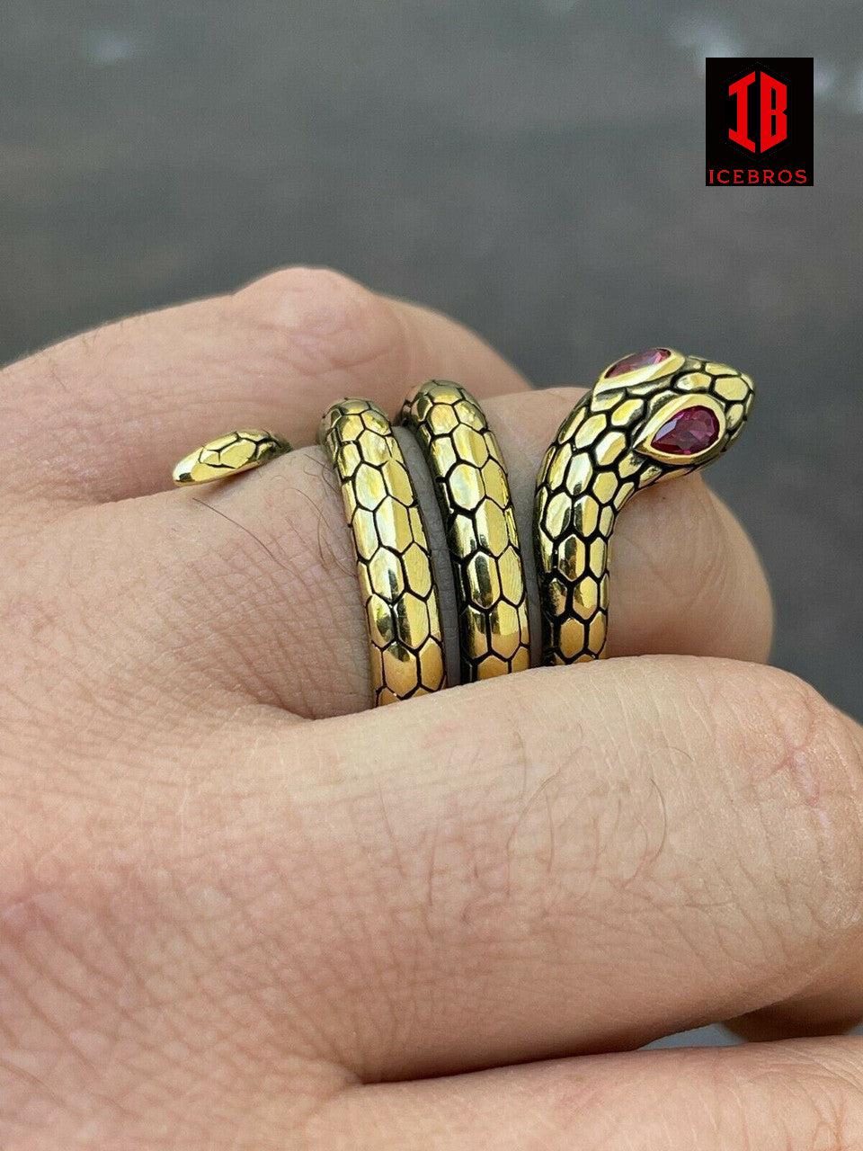 Snake Eye Ring Solid 925 Sterling Silver Wrap Around Cobra Purple Eyes Sizes 5-12