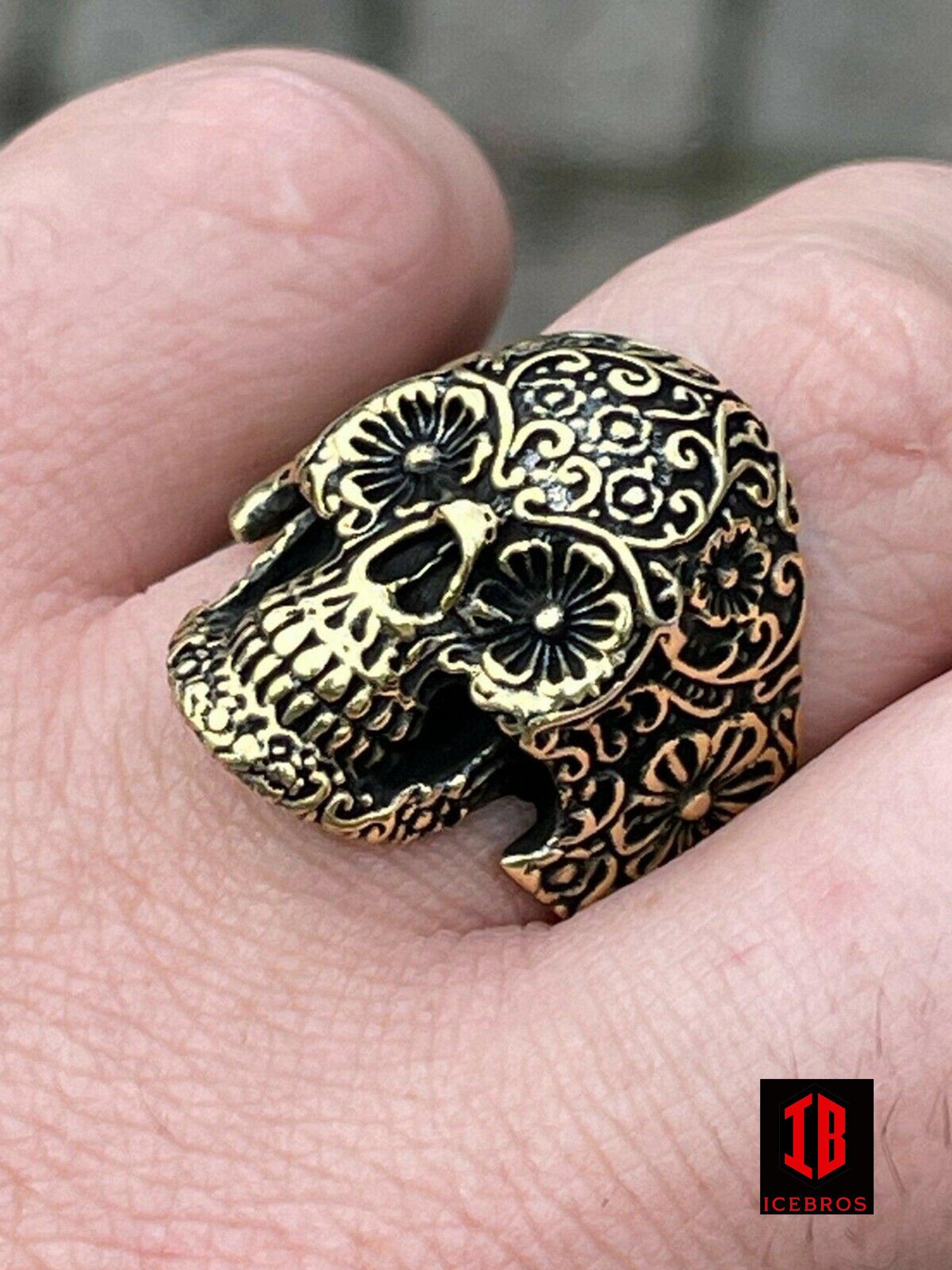 14k Vermeil 925 Sterling Silver Calavera Day Of Dead Sugar Skull Ring