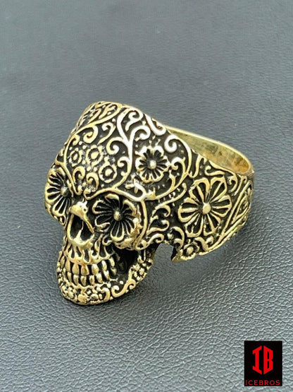 14k Vermeil 925 Sterling Silver Calavera Day Of Dead Sugar Skull Ring