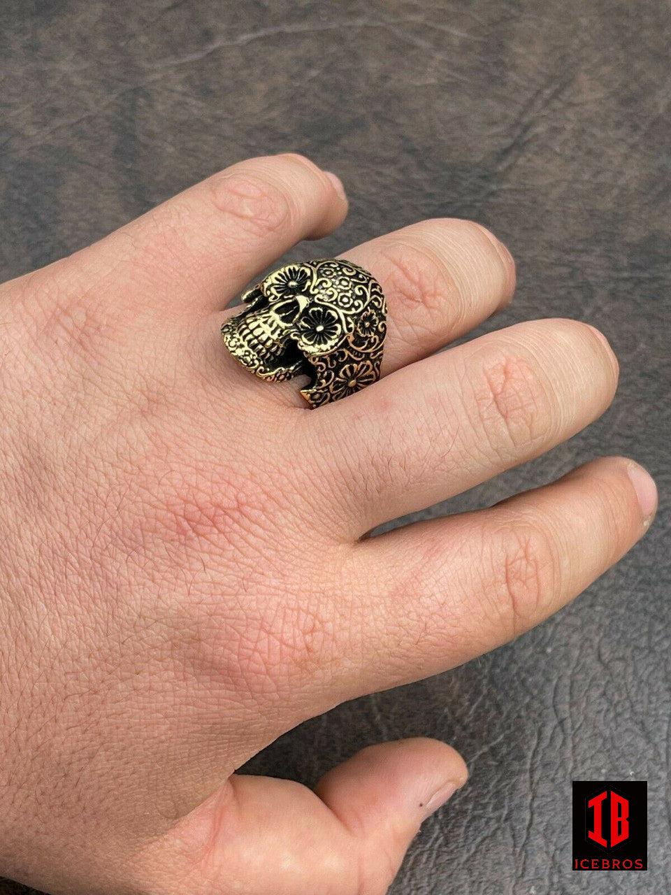 14k Vermeil 925 Sterling Silver Calavera Day Of Dead Sugar Skull Ring