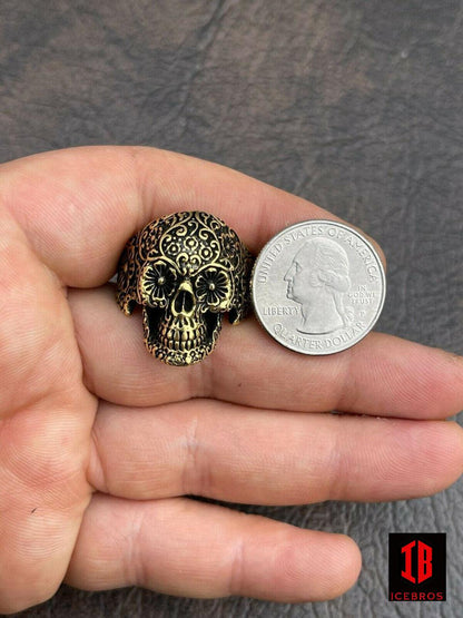 14k Vermeil 925 Sterling Silver Calavera Day Of Dead Sugar Skull Ring