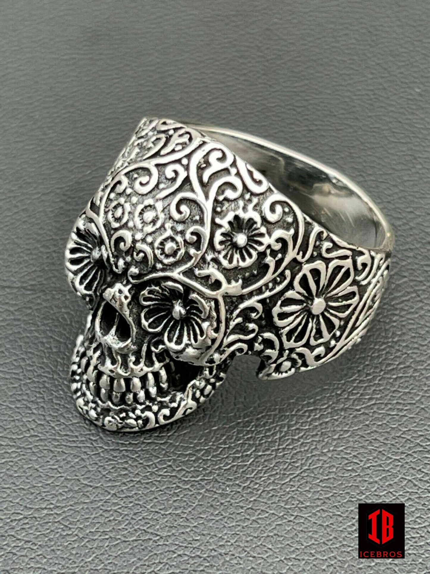 14k Vermeil 925 Sterling Silver Calavera Day Of Dead Sugar Skull Ring