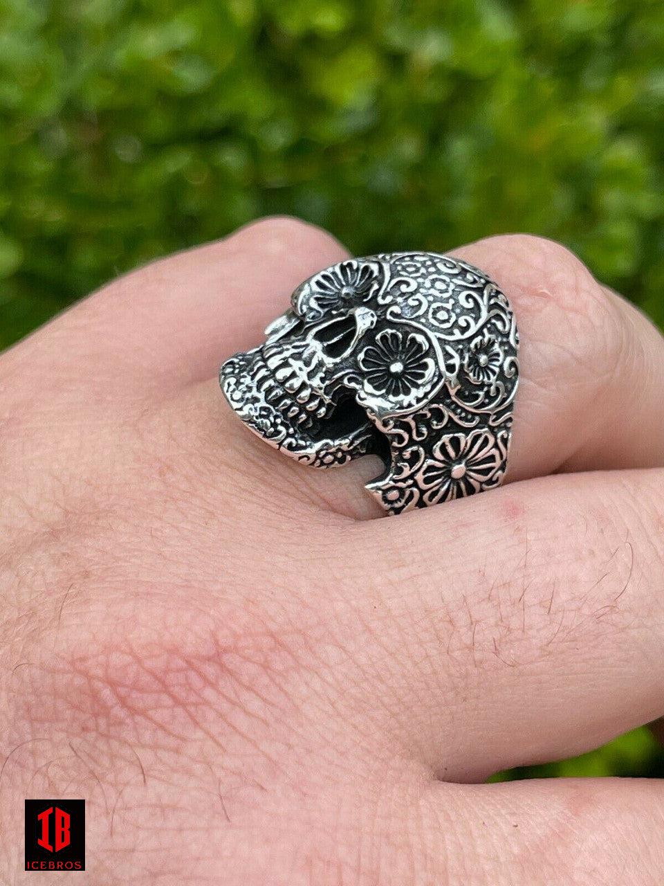 14k Vermeil 925 Sterling Silver Calavera Day Of Dead Sugar Skull Ring