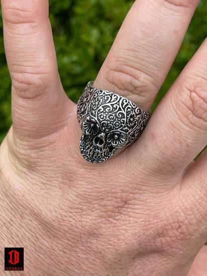 14k Vermeil 925 Sterling Silver Calavera Day Of Dead Sugar Skull Ring