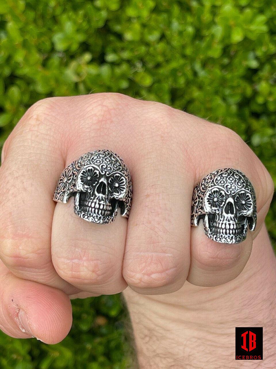 14k Vermeil 925 Sterling Silver Calavera Day Of Dead Sugar Skull Ring