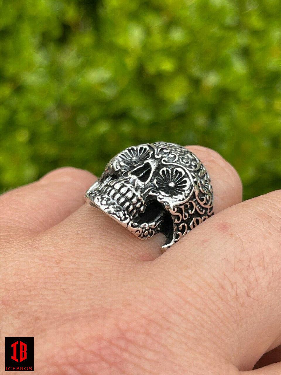 14k Vermeil 925 Sterling Silver Calavera Day Of Dead Sugar Skull Ring