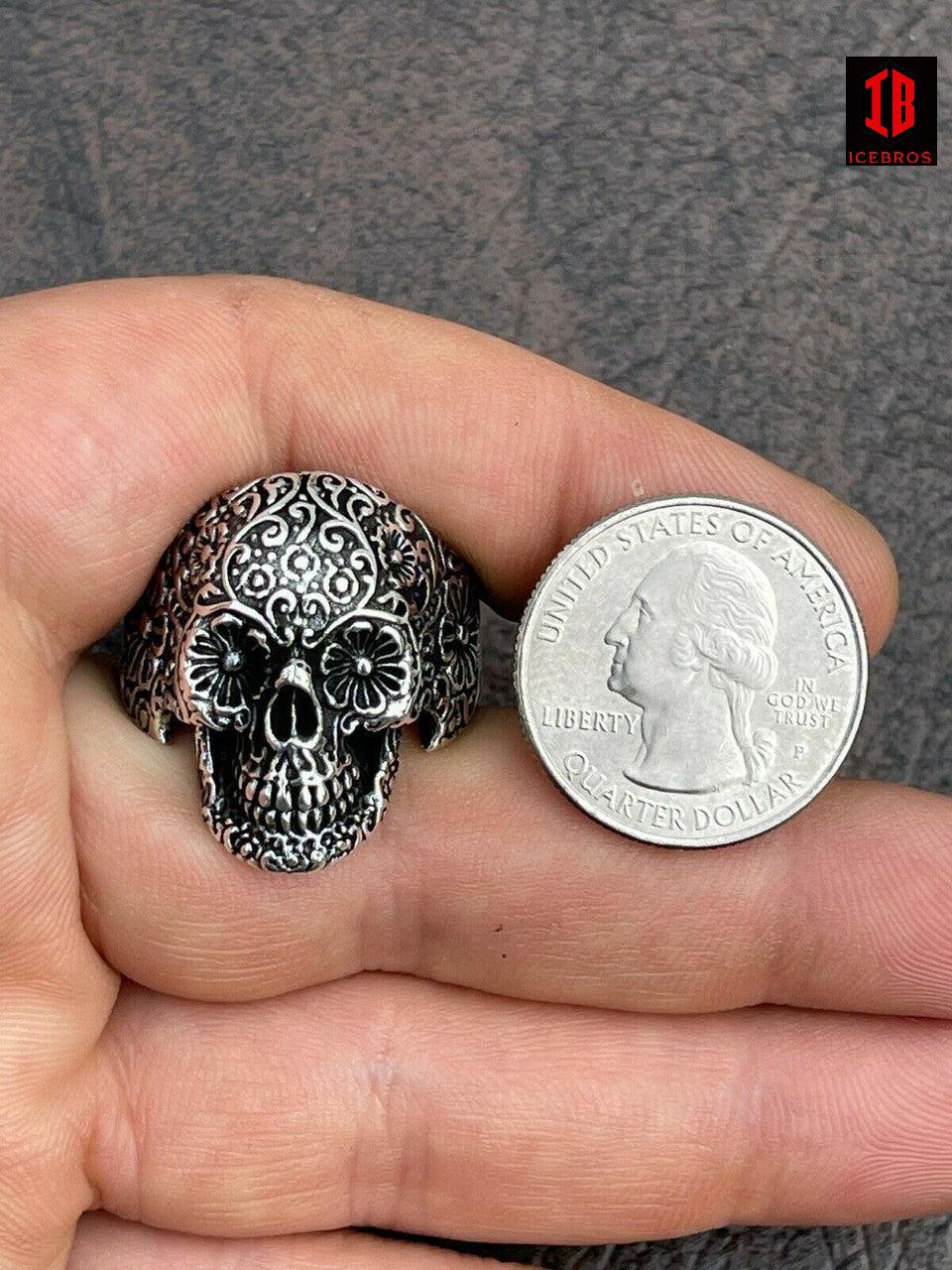 14k Vermeil 925 Sterling Silver Calavera Day Of Dead Sugar Skull Ring