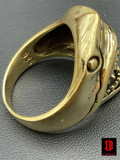 925 Sterling Silver Vermeil Men's Great White Shark Teeth JAWS Ring