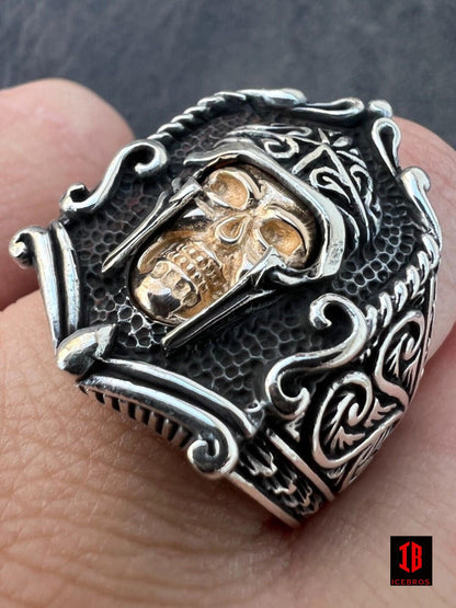 14K 925 Sterling Silver Viking Warrior Draugr Gladiator Skull Ring