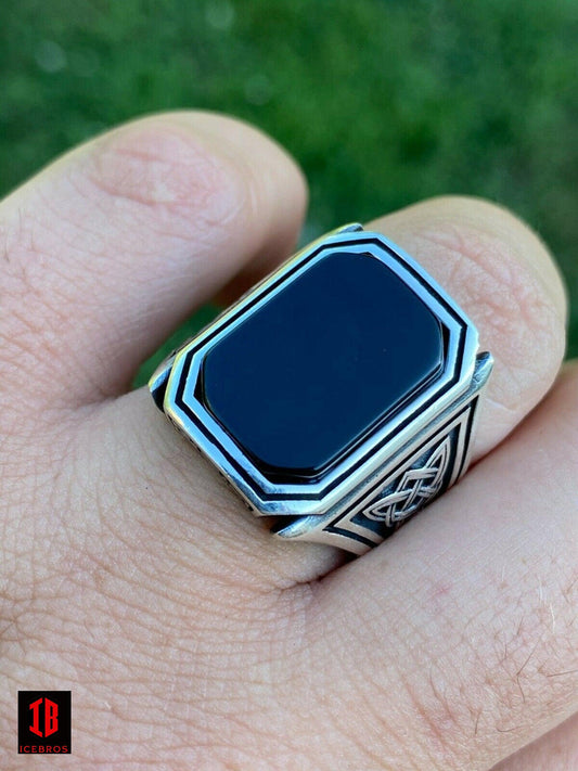 925 Vermeil Black Onyx Men Large 25mm Signet Or Pinky Ring