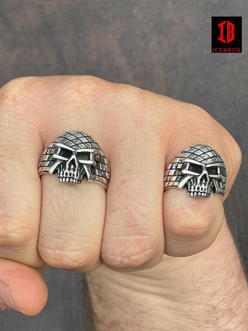 14k Gold Vermeil 925 Sterling Silver Ring Punisher Terminator Half Skull