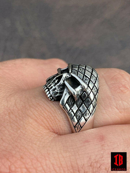 14k Gold Vermeil 925 Sterling Silver Ring Punisher Terminator Half Skull