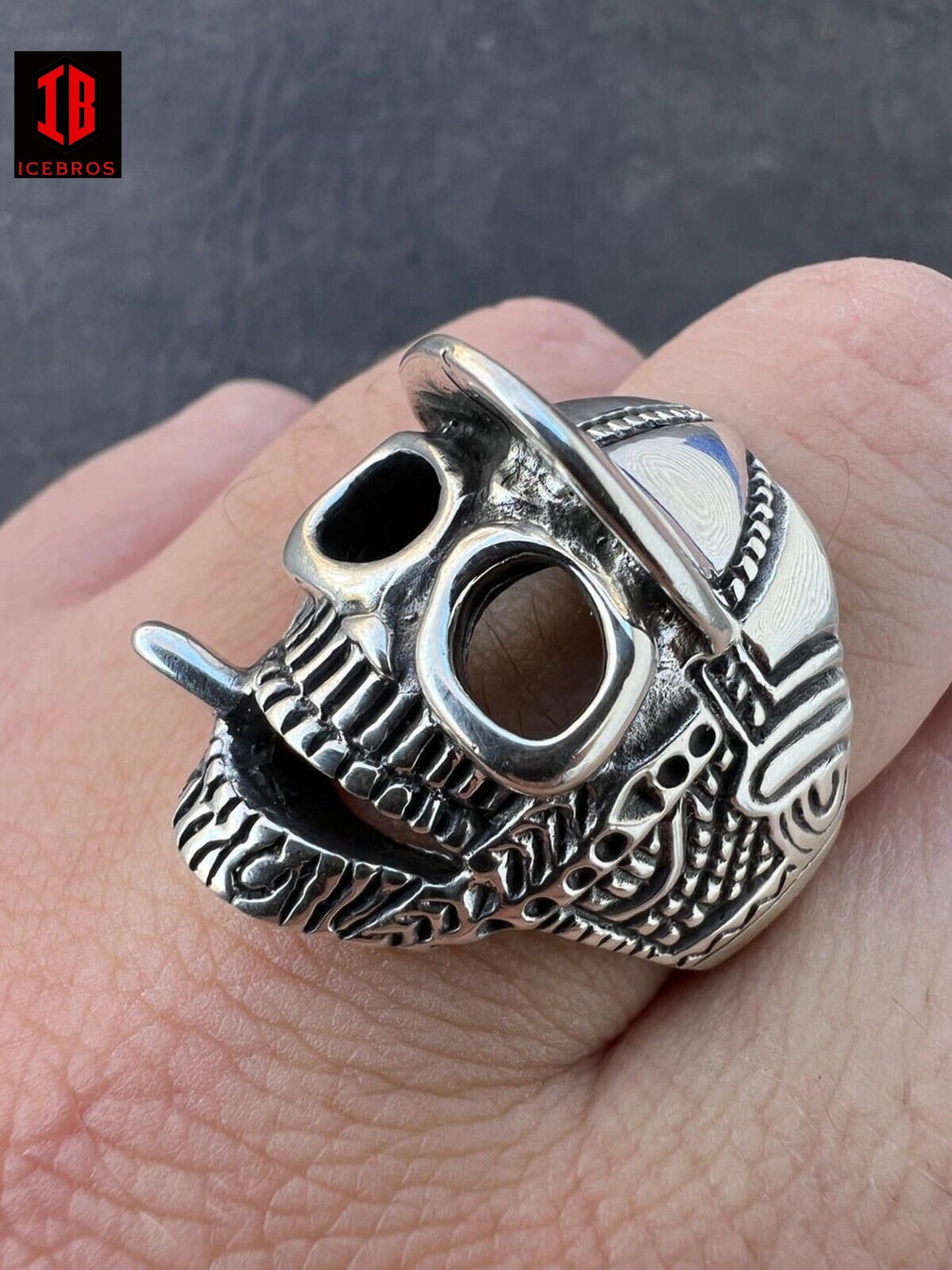 925 Sterling Silver Punk Gothic Skull Smoking Cigar Joint Ring