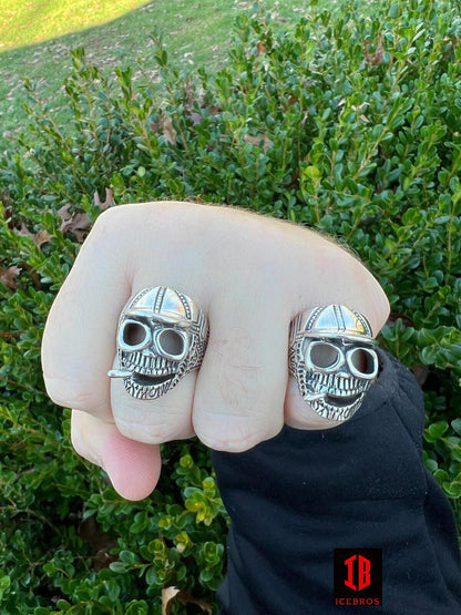 925 Sterling Silver Punk Gothic Skull Smoking Cigar Joint Ring